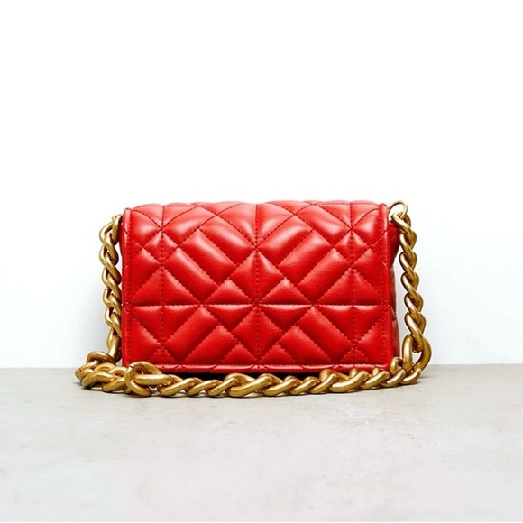 *ZARA* NWOT Quilted Chain Strap Shoulder Bag (Coral/Orange) - Picture 4 of 12